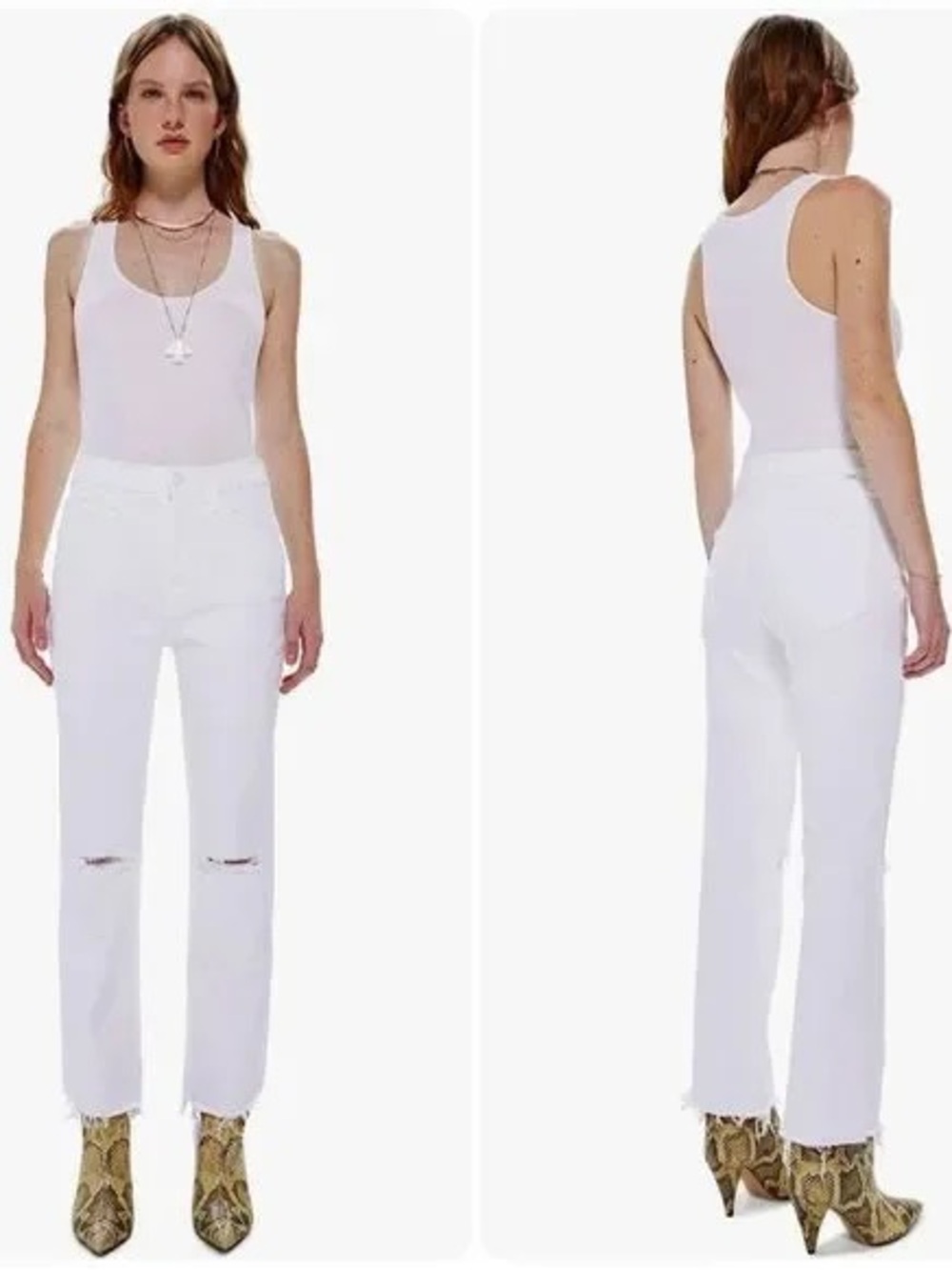 Men's White Distressed Straight-Leg Jeans